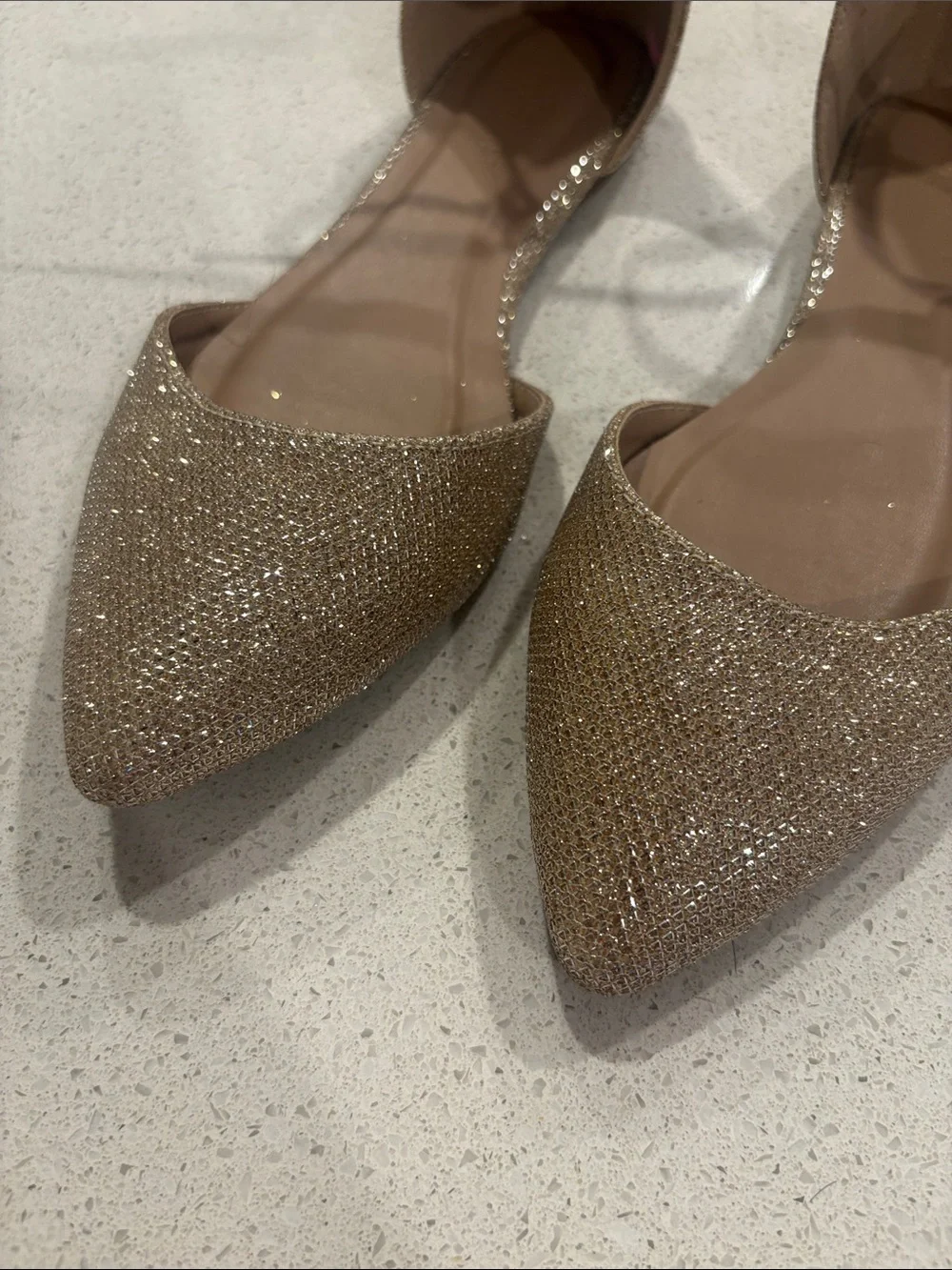 Women's Glitter Pointed-Toe Ankle Strap Flats - Champagne